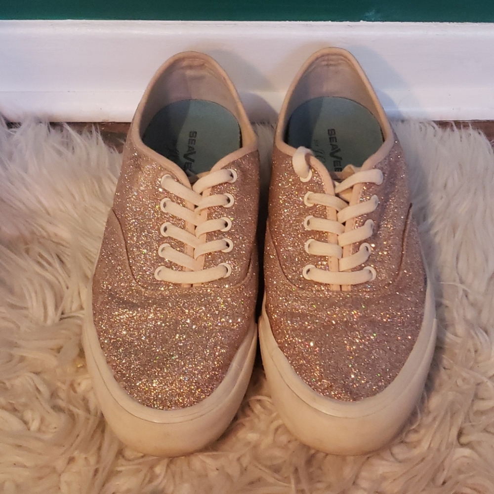 J Crew Seavees Sparkly Rose Gold Sneakers
